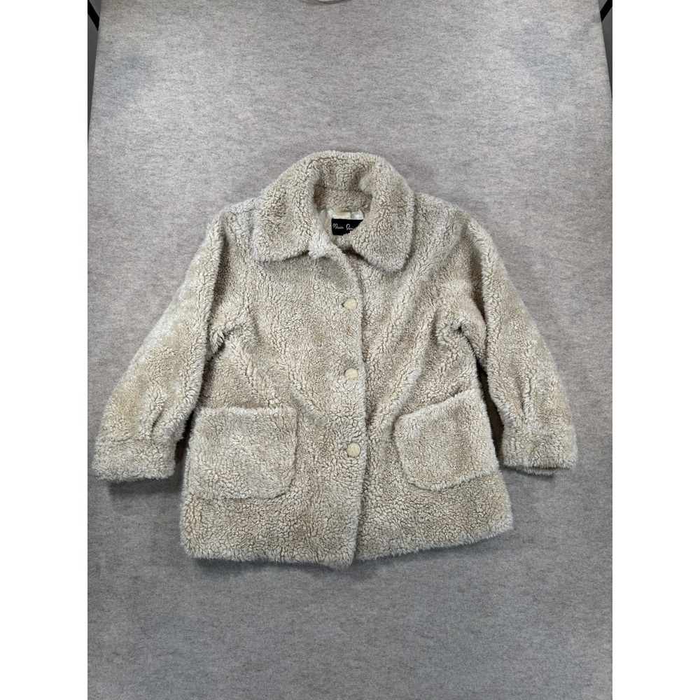 Vintage Maria Dionisiou Teddy Bear Coat Womens Medium Beige Collared Outdoor